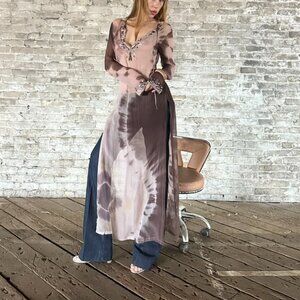 AllSaints Pink Silk Tie Dye Sheer Maxi Dress